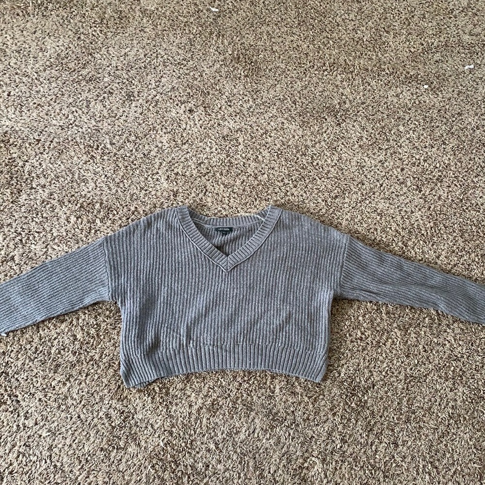 Grey Knit Cropped Sweater